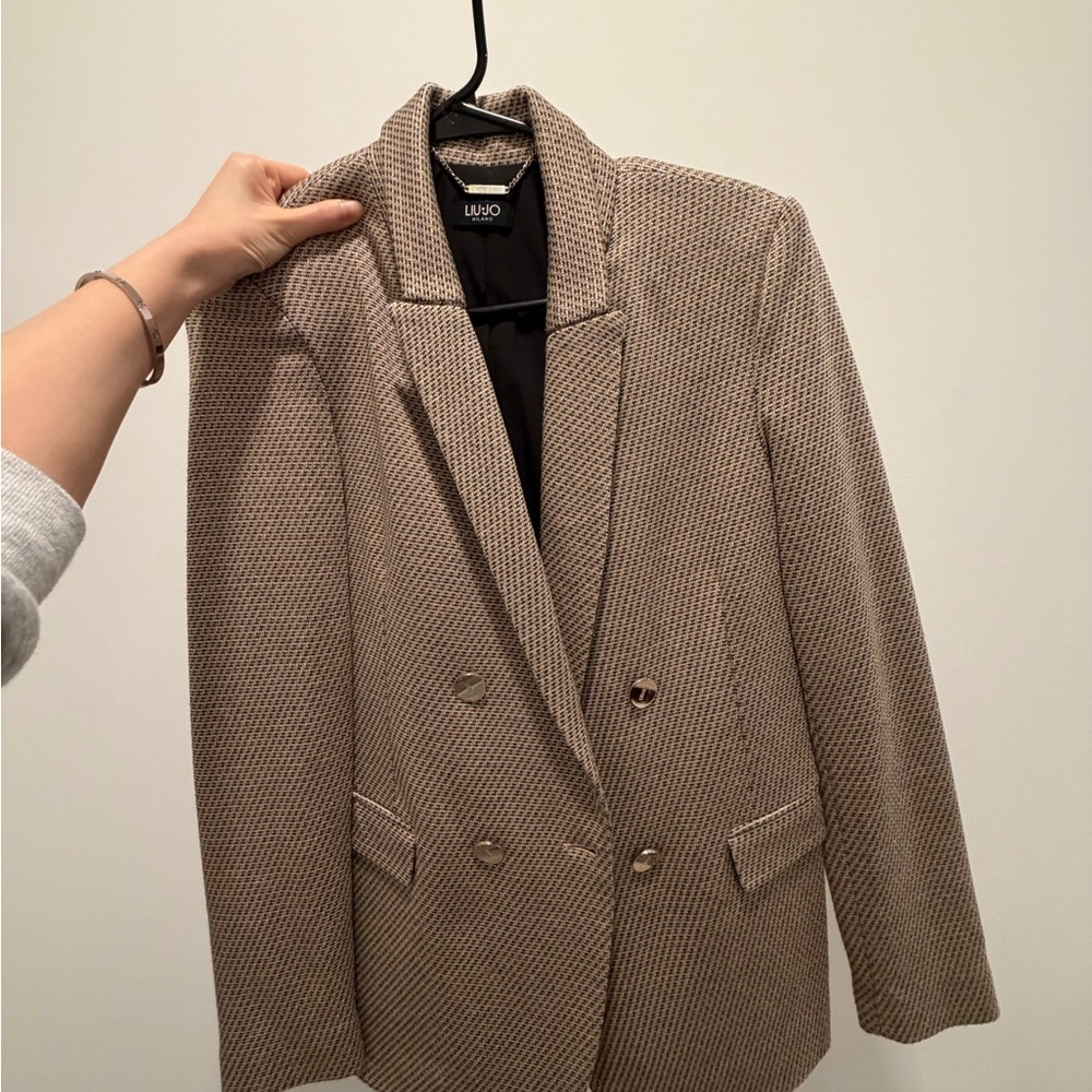 Liu Jo Neutral Textured Double-Breasted Blazer